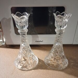 Elegant DePlomb Lead Crystal Candleholders 8"